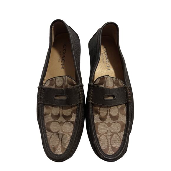Coach Neal Leather Driving Loafers Size 8.5 Brown Signature Slip On Flats - Picture 8 of 9